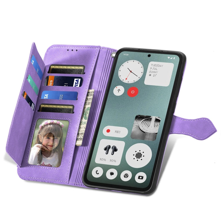 For Nothing CMF Phone 1 Embossed Flower Zipper Leather Phone Case(Purple) - Nothing Cases by buy2fix | Online Shopping UK | buy2fix