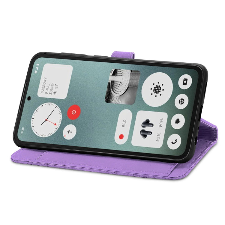 For Nothing CMF Phone 1 Embossed Flower Zipper Leather Phone Case(Purple) - Nothing Cases by buy2fix | Online Shopping UK | buy2fix