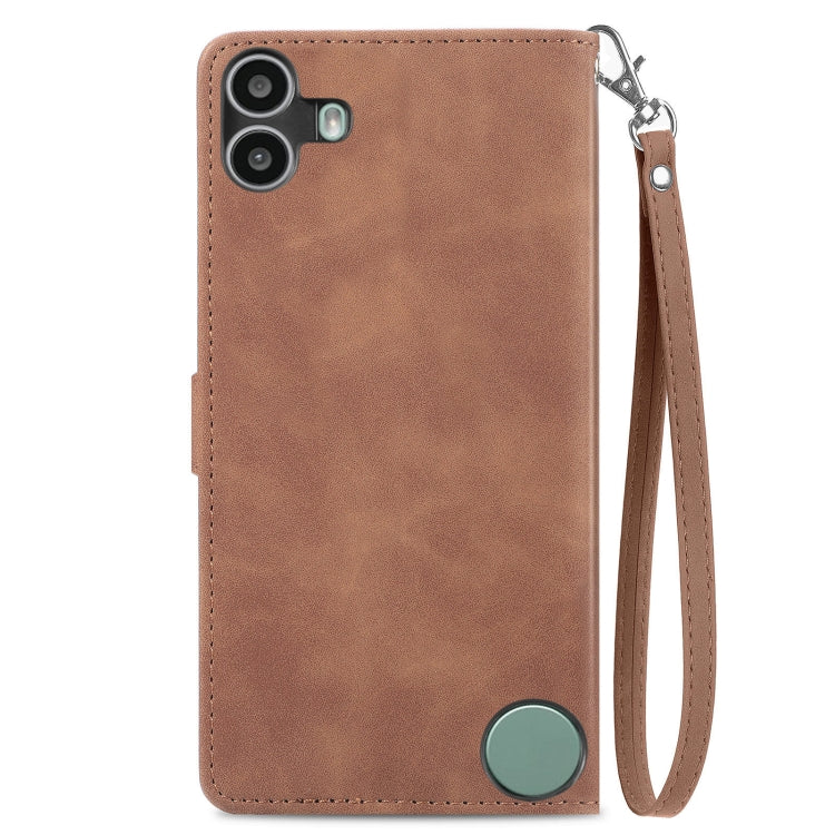 For Nothing CMF Phone 1 Embossed Flower Zipper Leather Phone Case(Brown) - More Brand by buy2fix | Online Shopping UK | buy2fix