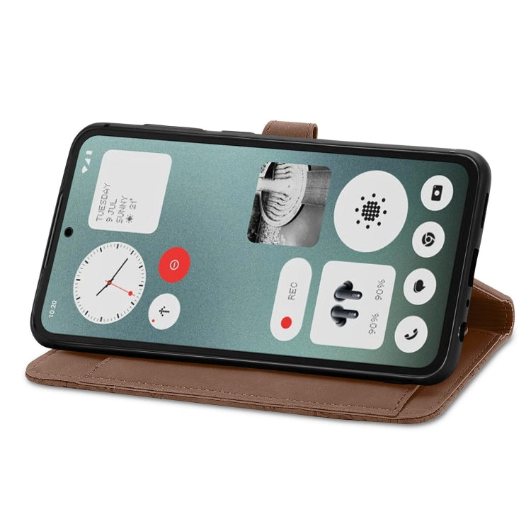 For Nothing CMF Phone 1 Embossed Flower Zipper Leather Phone Case(Brown) - More Brand by buy2fix | Online Shopping UK | buy2fix