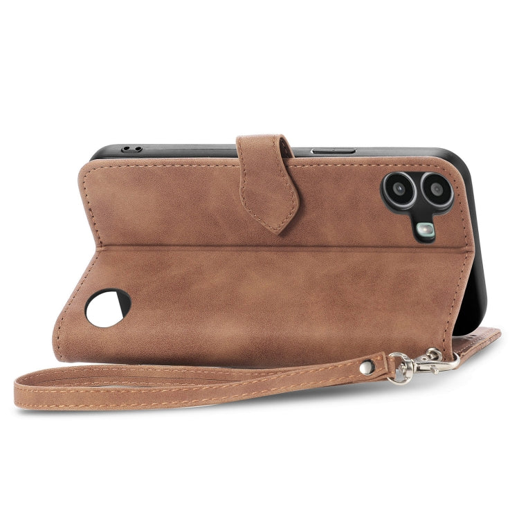 For Nothing CMF Phone 1 Embossed Flower Zipper Leather Phone Case(Brown) - More Brand by buy2fix | Online Shopping UK | buy2fix