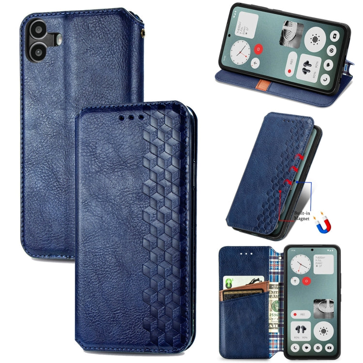 For Nothing CMF Phone 1 Cubic Grid Pressed Magnetic Leather Phone Case(Blue) - Nothing Cases by buy2fix | Online Shopping UK | buy2fix