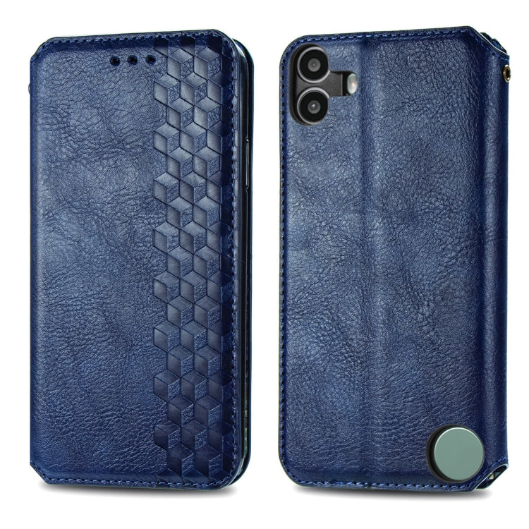 For Nothing CMF Phone 1 Cubic Grid Pressed Magnetic Leather Phone Case(Blue) - Nothing Cases by buy2fix | Online Shopping UK | buy2fix