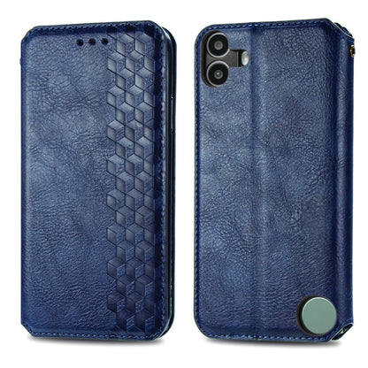 For Nothing CMF Phone 1 Cubic Grid Pressed Magnetic Leather Phone Case(Blue) - Nothing Cases by buy2fix | Online Shopping UK | buy2fix