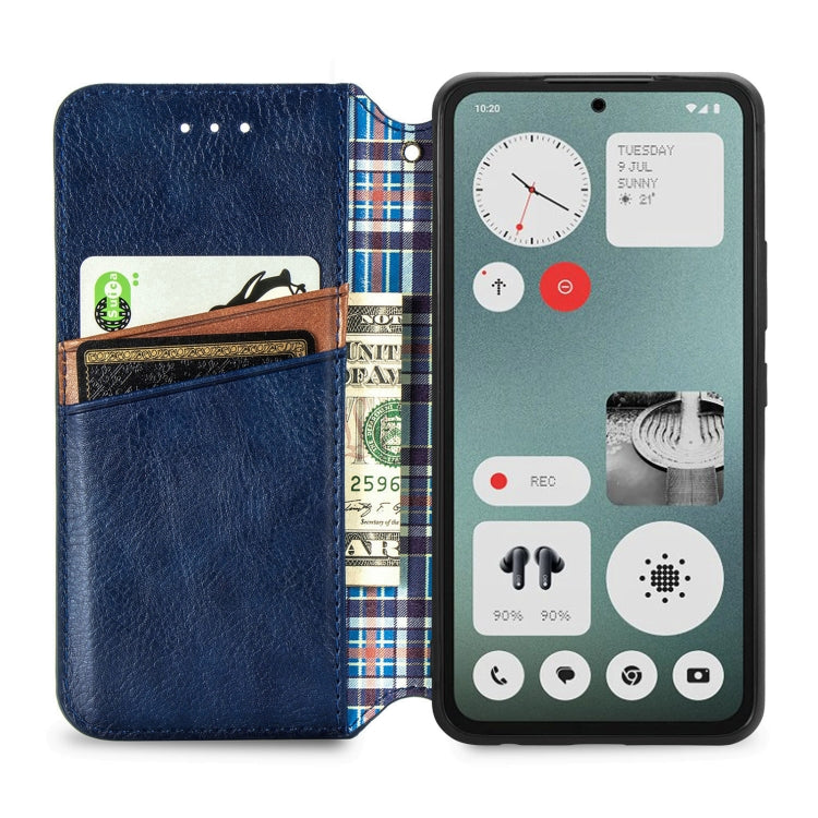 For Nothing CMF Phone 1 Cubic Grid Pressed Magnetic Leather Phone Case(Blue) - Nothing Cases by buy2fix | Online Shopping UK | buy2fix