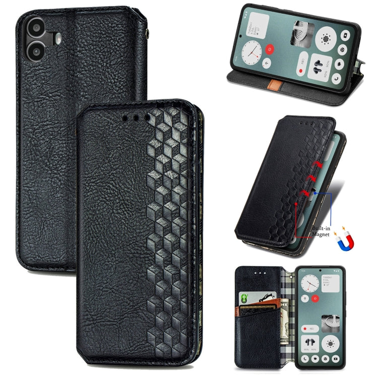 For Nothing CMF Phone 1 Cubic Grid Pressed Magnetic Leather Phone Case(Black) - Nothing Cases by buy2fix | Online Shopping UK | buy2fix