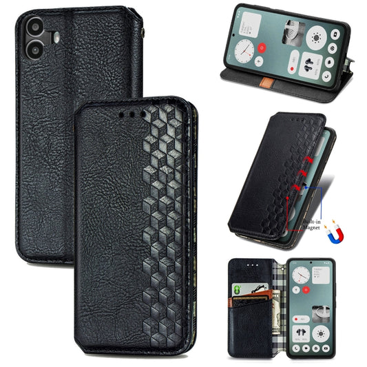 For Nothing CMF Phone 1 Cubic Grid Pressed Magnetic Leather Phone Case(Black) - Nothing Cases by buy2fix | Online Shopping UK | buy2fix