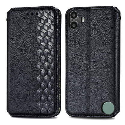 For Nothing CMF Phone 1 Cubic Grid Pressed Magnetic Leather Phone Case(Black) - Nothing Cases by buy2fix | Online Shopping UK | buy2fix