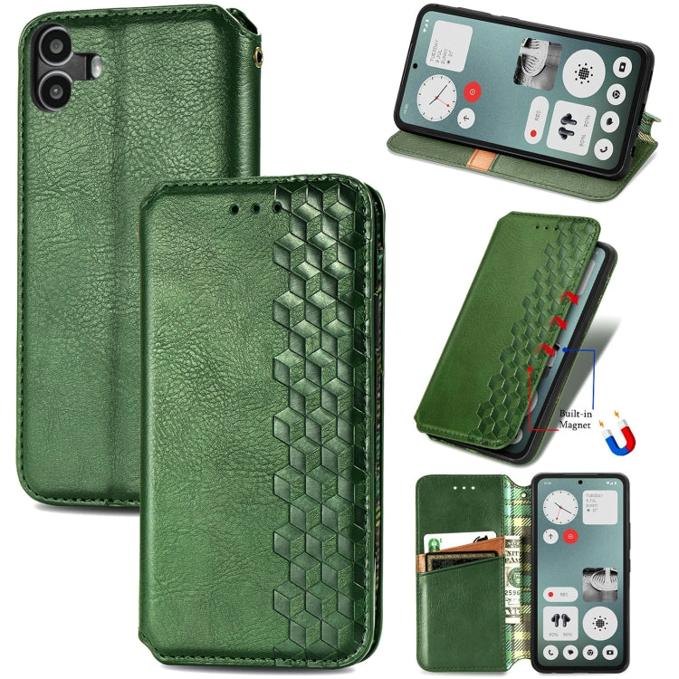 For Nothing CMF Phone 1 Cubic Grid Pressed Magnetic Leather Phone Case(Green) - More Brand by buy2fix | Online Shopping UK | buy2fix