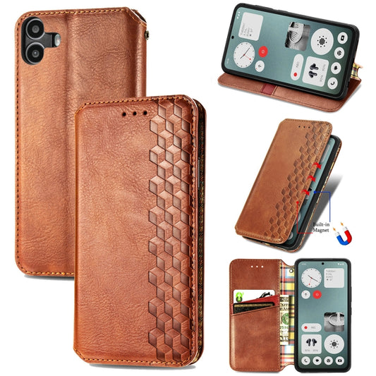 For Nothing CMF Phone 1 Cubic Grid Pressed Magnetic Leather Phone Case(Brown) - Nothing Cases by buy2fix | Online Shopping UK | buy2fix