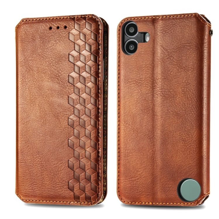 For Nothing CMF Phone 1 Cubic Grid Pressed Magnetic Leather Phone Case(Brown) - Nothing Cases by buy2fix | Online Shopping UK | buy2fix