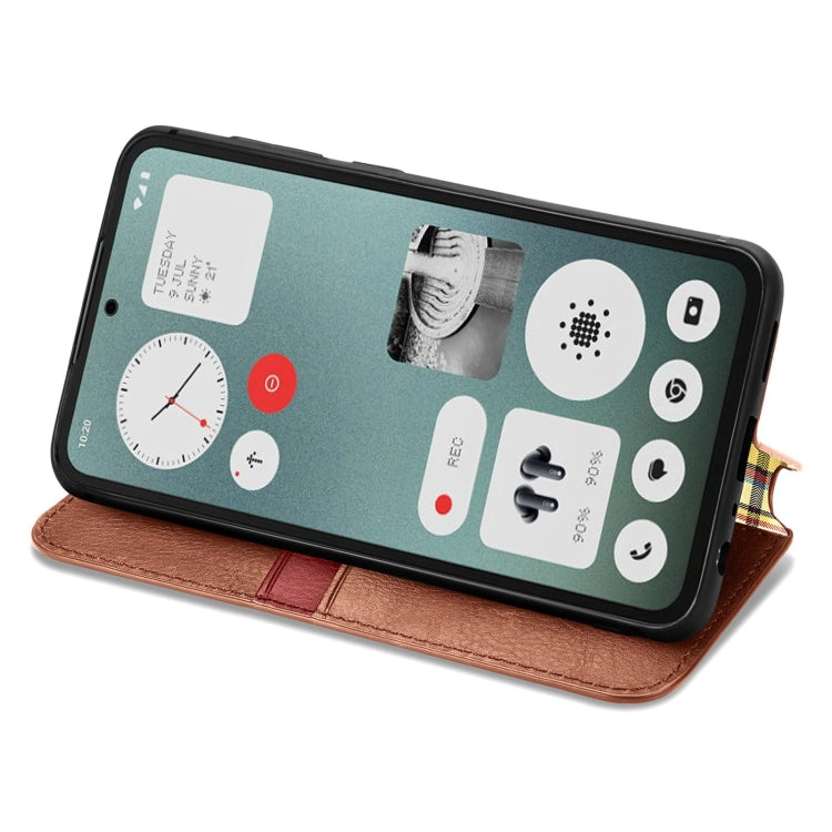 For Nothing CMF Phone 1 Cubic Grid Pressed Magnetic Leather Phone Case(Brown) - Nothing Cases by buy2fix | Online Shopping UK | buy2fix