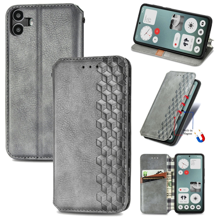 For Nothing CMF Phone 1 Cubic Grid Pressed Magnetic Leather Phone Case(Gray) - Nothing Cases by buy2fix | Online Shopping UK | buy2fix