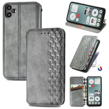 For Nothing CMF Phone 1 Cubic Grid Pressed Magnetic Leather Phone Case(Gray) - Nothing Cases by buy2fix | Online Shopping UK | buy2fix