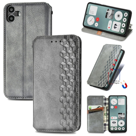 For Nothing CMF Phone 1 Cubic Grid Pressed Magnetic Leather Phone Case(Gray) - Nothing Cases by buy2fix | Online Shopping UK | buy2fix
