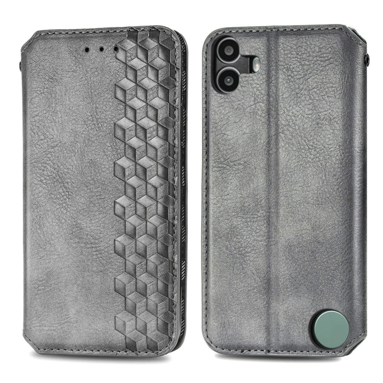 For Nothing CMF Phone 1 Cubic Grid Pressed Magnetic Leather Phone Case(Gray) - Nothing Cases by buy2fix | Online Shopping UK | buy2fix