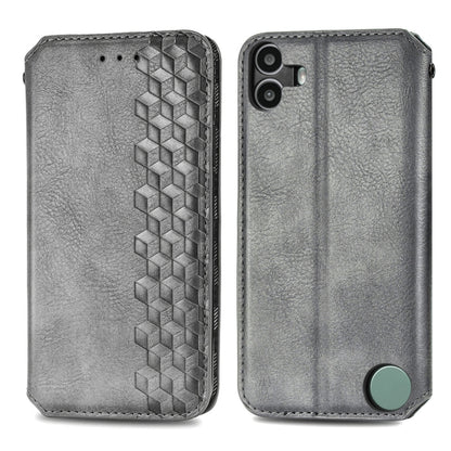 For Nothing CMF Phone 1 Cubic Grid Pressed Magnetic Leather Phone Case(Gray) - Nothing Cases by buy2fix | Online Shopping UK | buy2fix
