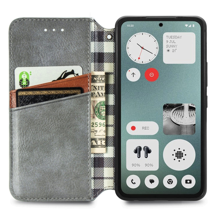 For Nothing CMF Phone 1 Cubic Grid Pressed Magnetic Leather Phone Case(Gray) - Nothing Cases by buy2fix | Online Shopping UK | buy2fix
