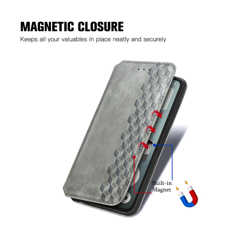 For Nothing CMF Phone 1 Cubic Grid Pressed Magnetic Leather Phone Case(Gray) - Nothing Cases by buy2fix | Online Shopping UK | buy2fix