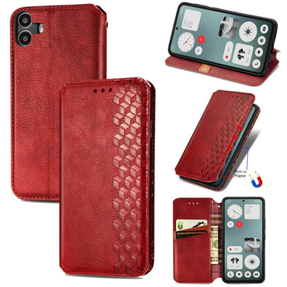 For Nothing CMF Phone 1 Cubic Grid Pressed Magnetic Leather Phone Case(Red) - Nothing Cases by buy2fix | Online Shopping UK | buy2fix