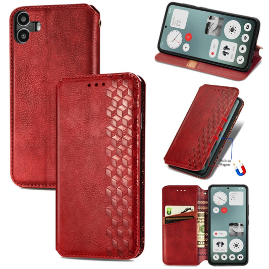 For Nothing CMF Phone 1 Cubic Grid Pressed Magnetic Leather Phone Case(Red) - Nothing Cases by buy2fix | Online Shopping UK | buy2fix