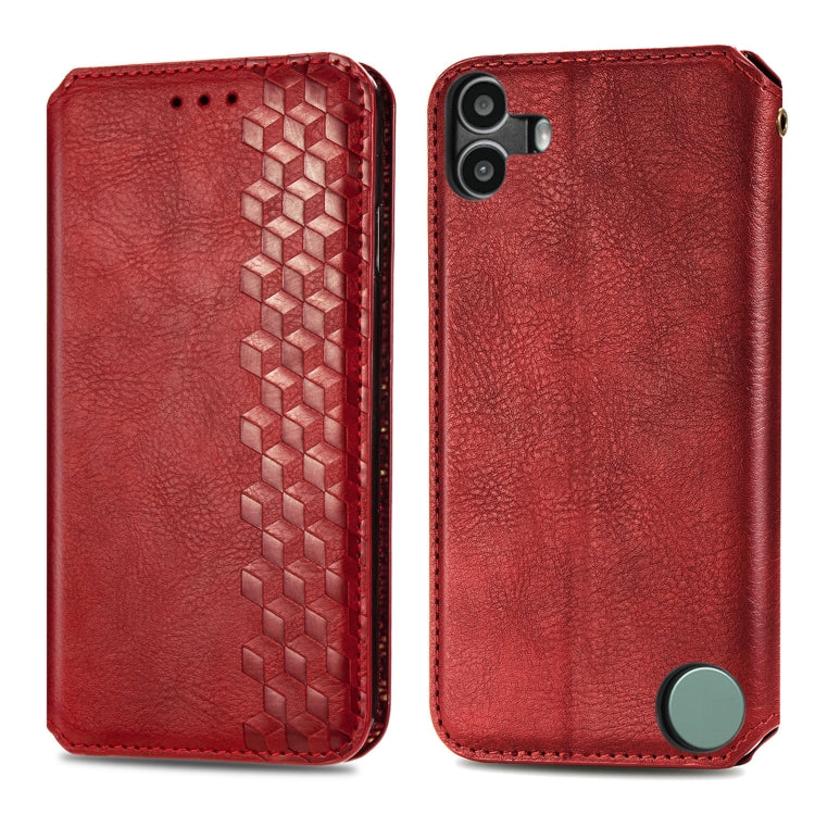For Nothing CMF Phone 1 Cubic Grid Pressed Magnetic Leather Phone Case(Red) - Nothing Cases by buy2fix | Online Shopping UK | buy2fix