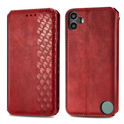 For Nothing CMF Phone 1 Cubic Grid Pressed Magnetic Leather Phone Case(Red) - Nothing Cases by buy2fix | Online Shopping UK | buy2fix