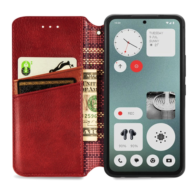 For Nothing CMF Phone 1 Cubic Grid Pressed Magnetic Leather Phone Case(Red) - Nothing Cases by buy2fix | Online Shopping UK | buy2fix