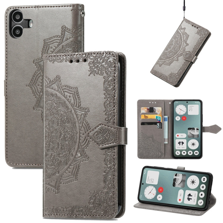 For Nothing CMF Phone 1 Mandala Flower Embossed Leather Phone Case(Gray) - More Brand by buy2fix | Online Shopping UK | buy2fix