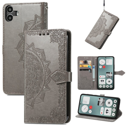 For Nothing CMF Phone 1 Mandala Flower Embossed Leather Phone Case(Gray) - More Brand by buy2fix | Online Shopping UK | buy2fix