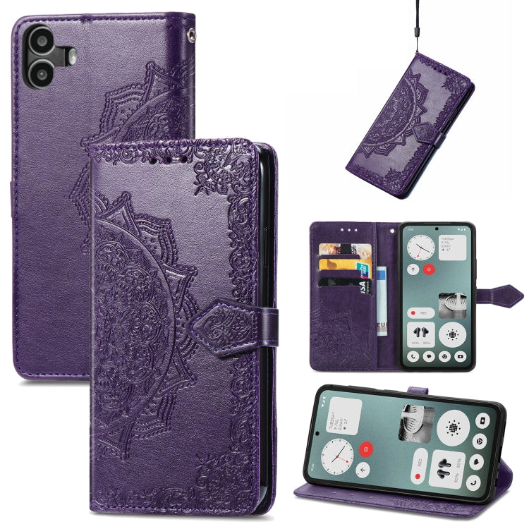 For Nothing CMF Phone 1 Mandala Flower Embossed Leather Phone Case(Purple) - Nothing Cases by buy2fix | Online Shopping UK | buy2fix