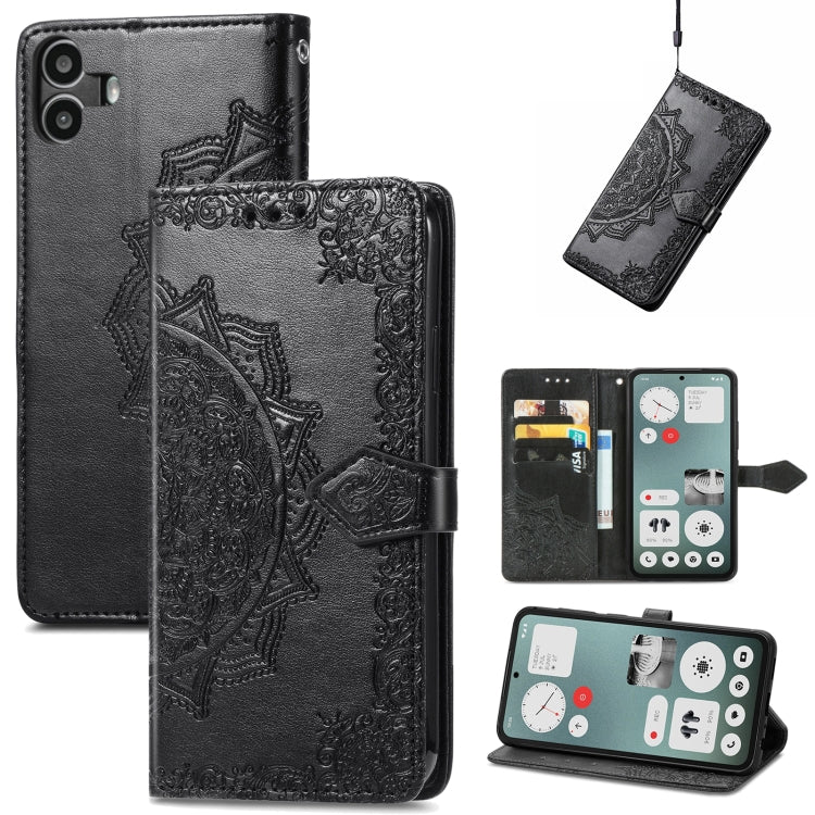 For Nothing CMF Phone 1 Mandala Flower Embossed Leather Phone Case(Black) - Nothing Cases by buy2fix | Online Shopping UK | buy2fix