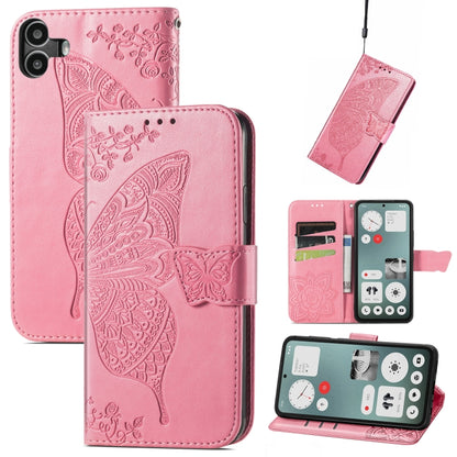 For Nothing CMF Phone 1 Butterfly Love Flower Embossed Leather Phone Case(Pink) - Nothing Cases by buy2fix | Online Shopping UK | buy2fix