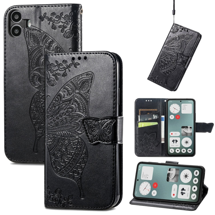 For Nothing CMF Phone 1 Butterfly Love Flower Embossed Leather Phone Case(Black) - Nothing Cases by buy2fix | Online Shopping UK | buy2fix