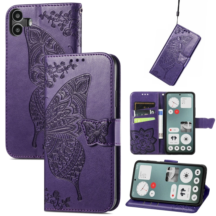 For Nothing CMF Phone 1 Butterfly Love Flower Embossed Leather Phone Case(Purple) - Nothing Cases by buy2fix | Online Shopping UK | buy2fix