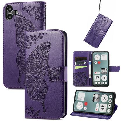 For Nothing CMF Phone 1 Butterfly Love Flower Embossed Leather Phone Case(Purple) - Nothing Cases by buy2fix | Online Shopping UK | buy2fix
