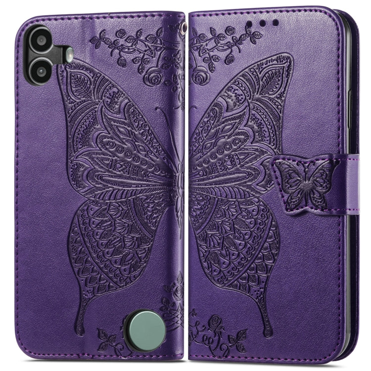 For Nothing CMF Phone 1 Butterfly Love Flower Embossed Leather Phone Case(Purple) - Nothing Cases by buy2fix | Online Shopping UK | buy2fix