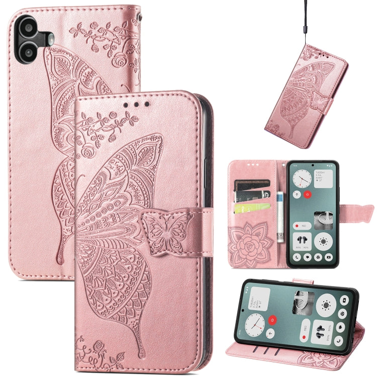 For Nothing CMF Phone 1 Butterfly Love Flower Embossed Leather Phone Case(Rose Gold) - Nothing Cases by buy2fix | Online Shopping UK | buy2fix