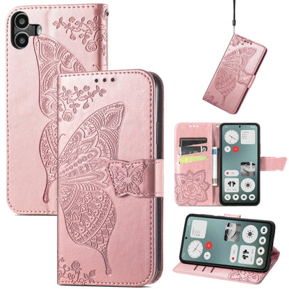 For Nothing CMF Phone 1 Butterfly Love Flower Embossed Leather Phone Case(Rose Gold) - Nothing Cases by buy2fix | Online Shopping UK | buy2fix