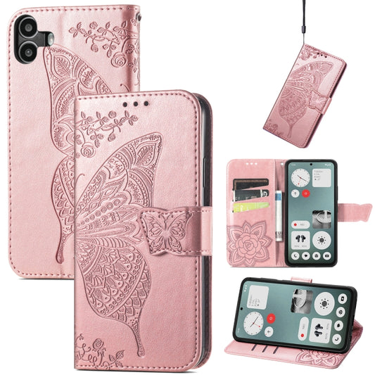 For Nothing CMF Phone 1 Butterfly Love Flower Embossed Leather Phone Case(Rose Gold) - Nothing Cases by buy2fix | Online Shopping UK | buy2fix