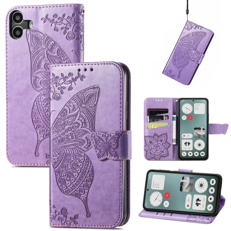 For Nothing CMF Phone 1 Butterfly Love Flower Embossed Leather Phone Case(Light Purple) - Nothing Cases by buy2fix | Online Shopping UK | buy2fix