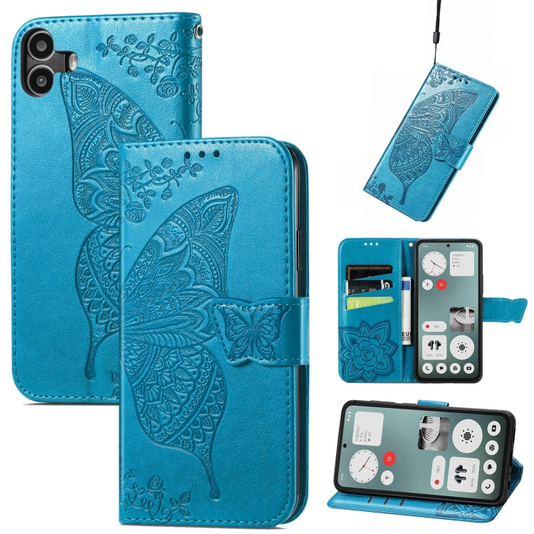 For Nothing CMF Phone 1 Butterfly Love Flower Embossed Leather Phone Case(Blue) - Nothing Cases by buy2fix | Online Shopping UK | buy2fix