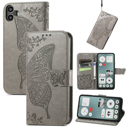 For Nothing CMF Phone 1 Butterfly Love Flower Embossed Leather Phone Case(Gray) - Nothing Cases by buy2fix | Online Shopping UK | buy2fix