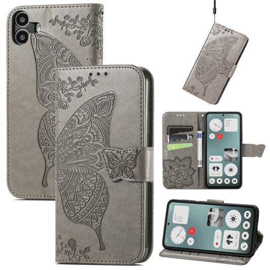 For Nothing CMF Phone 1 Butterfly Love Flower Embossed Leather Phone Case(Gray) - Nothing Cases by buy2fix | Online Shopping UK | buy2fix