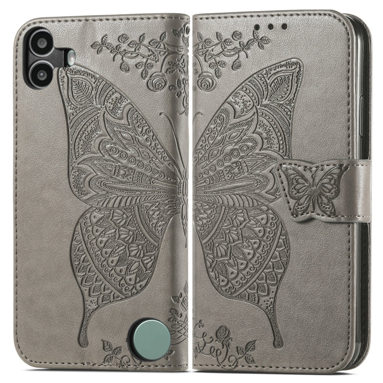 For Nothing CMF Phone 1 Butterfly Love Flower Embossed Leather Phone Case(Gray) - Nothing Cases by buy2fix | Online Shopping UK | buy2fix