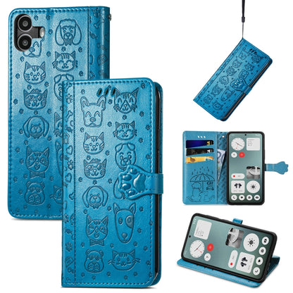 For Nothing CMF Phone 1 Cat and Dog Embossed Leather Phone Case(Blue) - Nothing Cases by buy2fix | Online Shopping UK | buy2fix