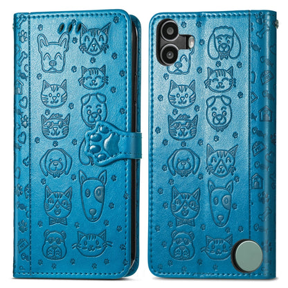 For Nothing CMF Phone 1 Cat and Dog Embossed Leather Phone Case(Blue) - Nothing Cases by buy2fix | Online Shopping UK | buy2fix
