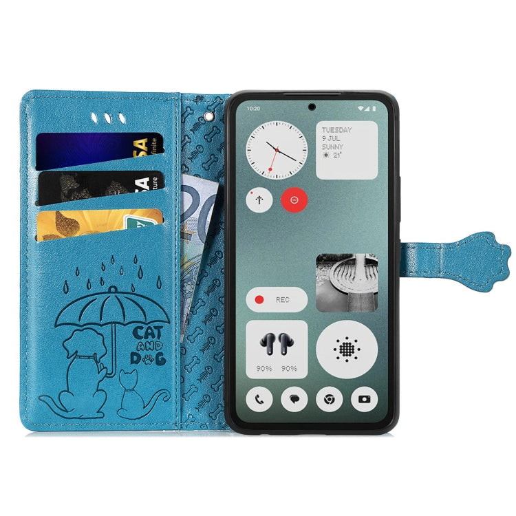 For Nothing CMF Phone 1 Cat and Dog Embossed Leather Phone Case(Blue) - Nothing Cases by buy2fix | Online Shopping UK | buy2fix