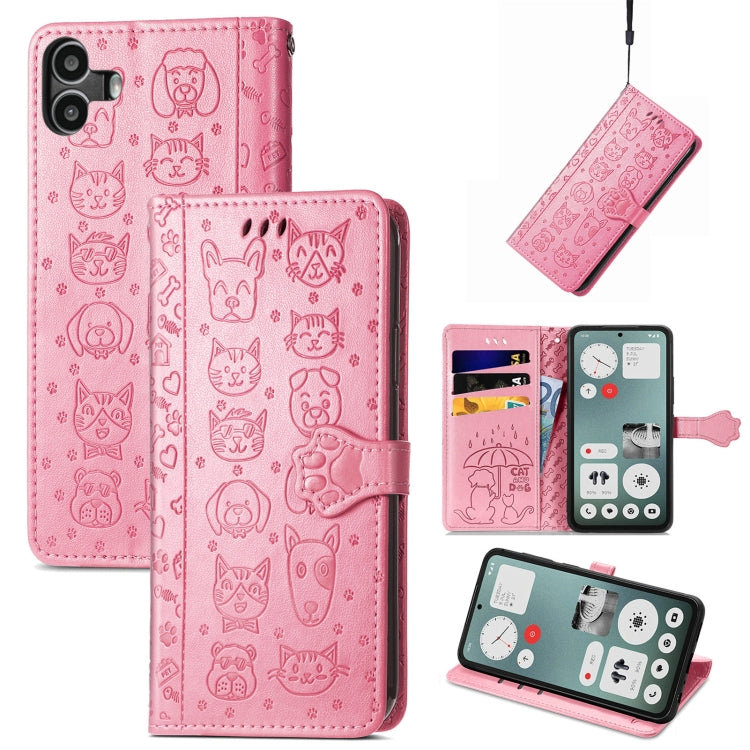 For Nothing CMF Phone 1 Cat and Dog Embossed Leather Phone Case(Pink) - Nothing Cases by buy2fix | Online Shopping UK | buy2fix