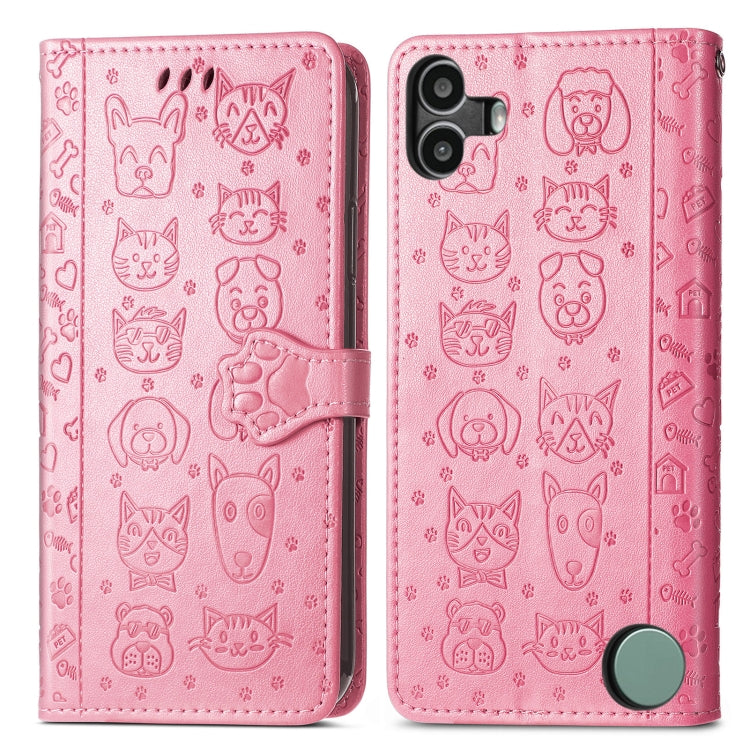 For Nothing CMF Phone 1 Cat and Dog Embossed Leather Phone Case(Pink) - Nothing Cases by buy2fix | Online Shopping UK | buy2fix